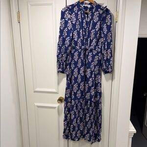 Emerson Fry Navy and Cream Leaf Print Dress